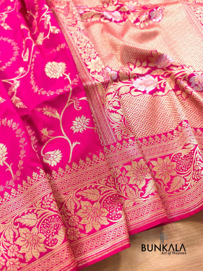 Rani Pink Sona Rupa Floral Jaal Banarasi Silk Saree 