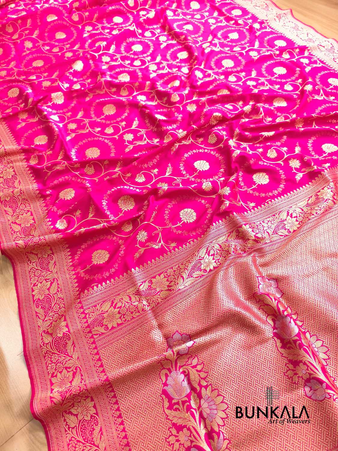 Rani Pink Sona Rupa Floral Jaal Banarasi Silk Saree 