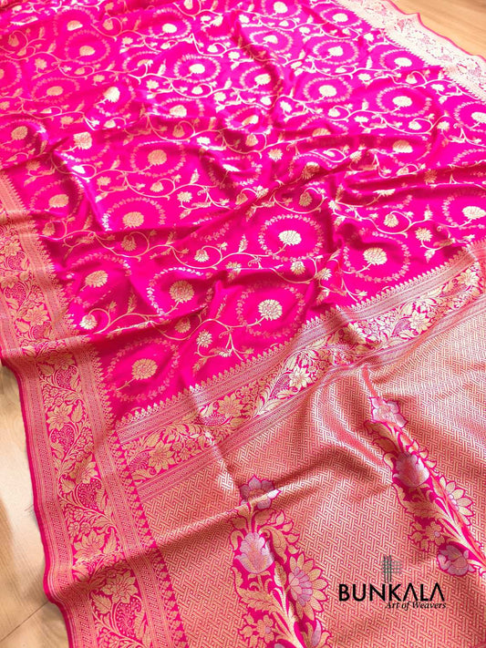 Rani Pink Sona Rupa Floral Jaal Banarasi Silk Saree 