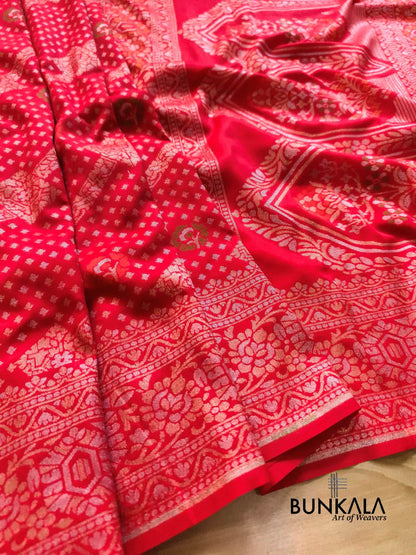 Red Ektara Banarasi Jamdani Meena Geometric Weaved Silk Saree 
