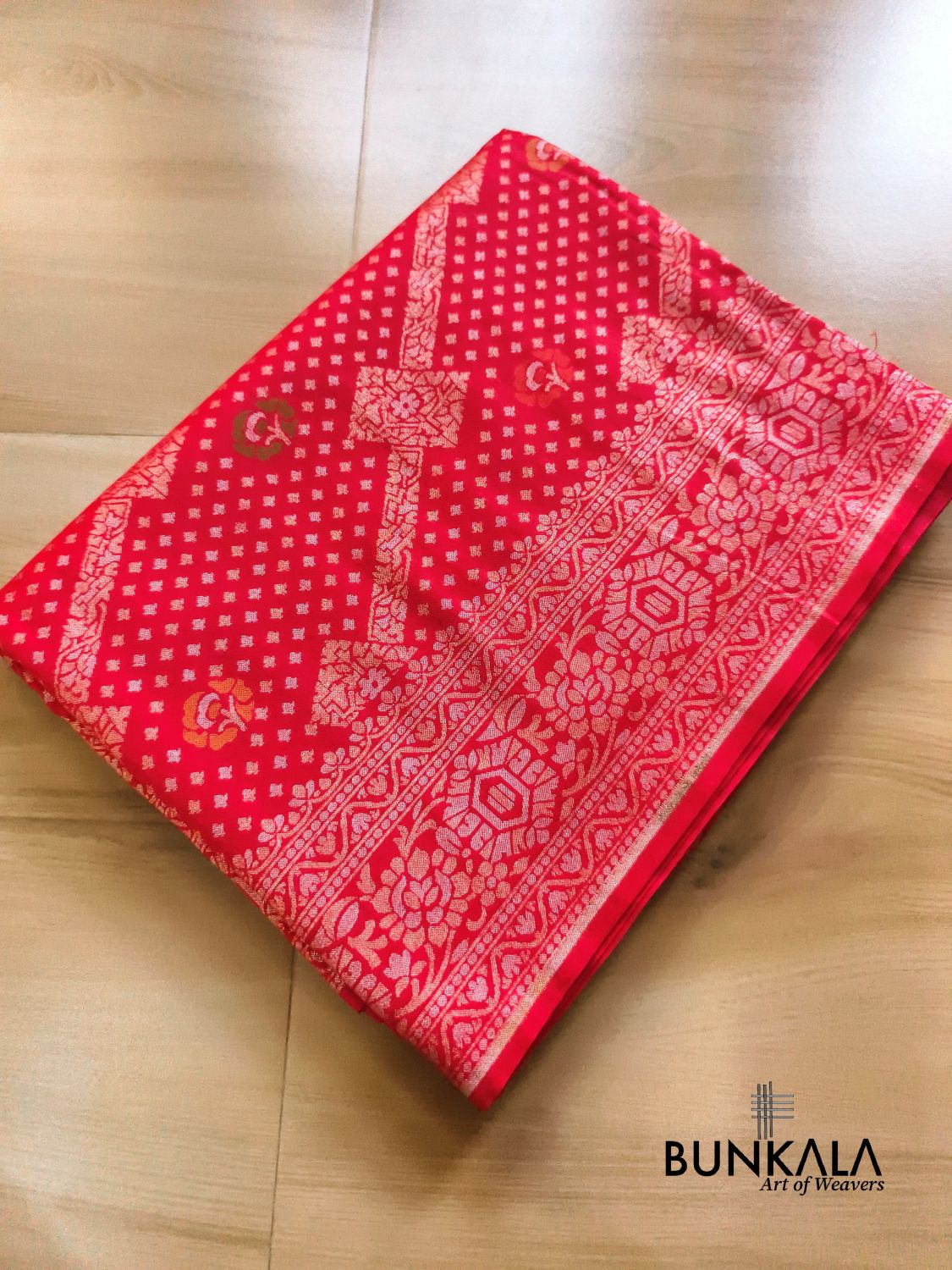 Red Ektara Banarasi Jamdani Meena Geometric Weaved Silk Saree 
