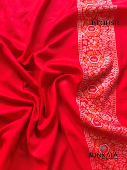 Red Ektara Banarasi Jamdani Meena Geometric Weaved Silk Saree 