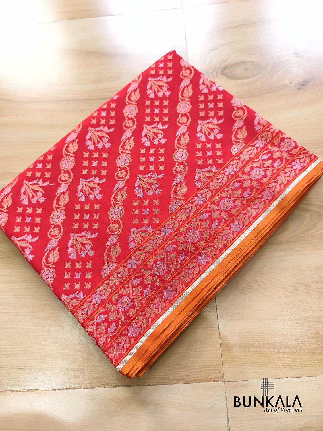 Red Ektara Banarasi Jamdani Weaved Silk Saree