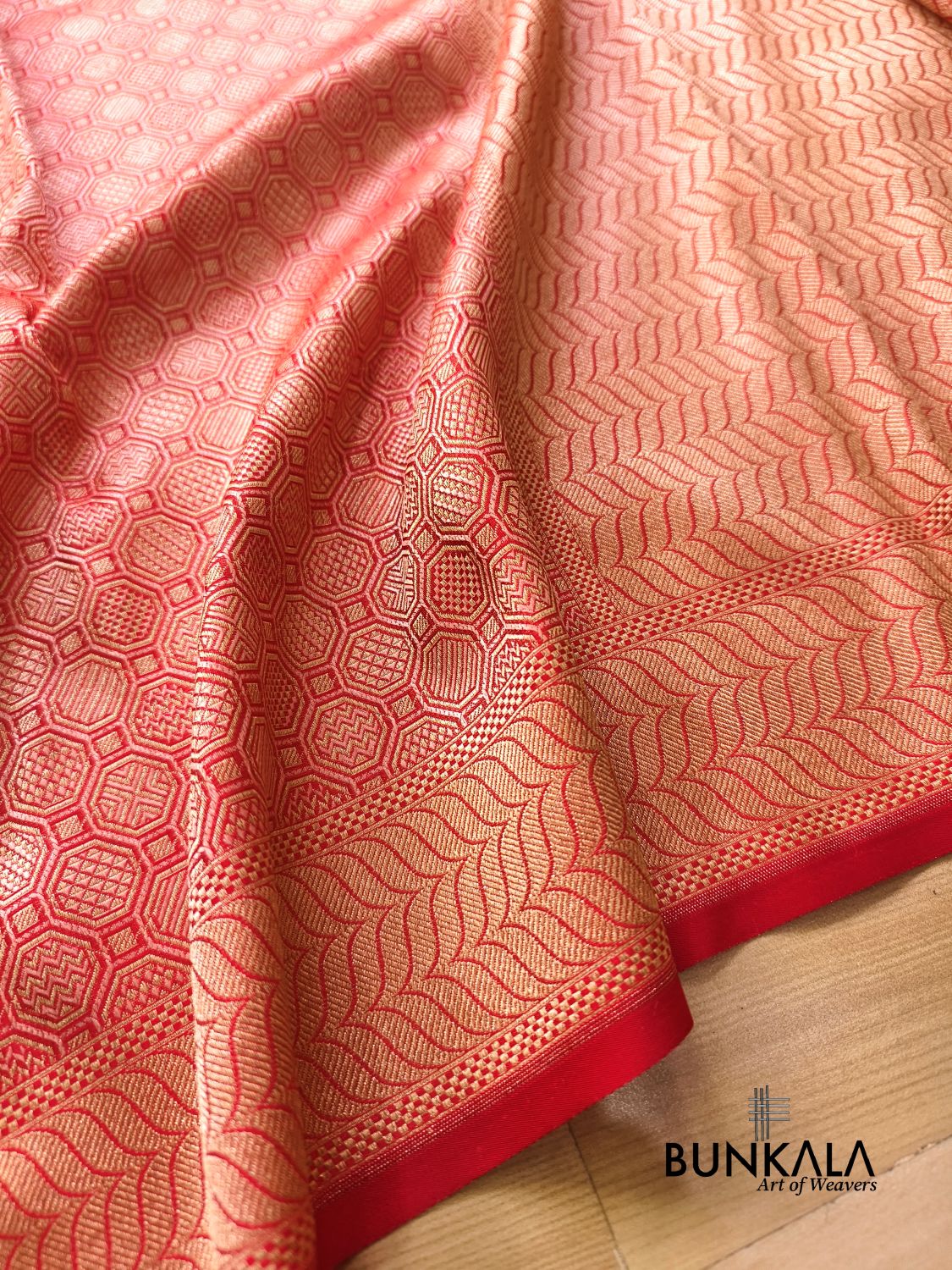 Red Geometrical Brocade Banarasi Mashru Silk Saree