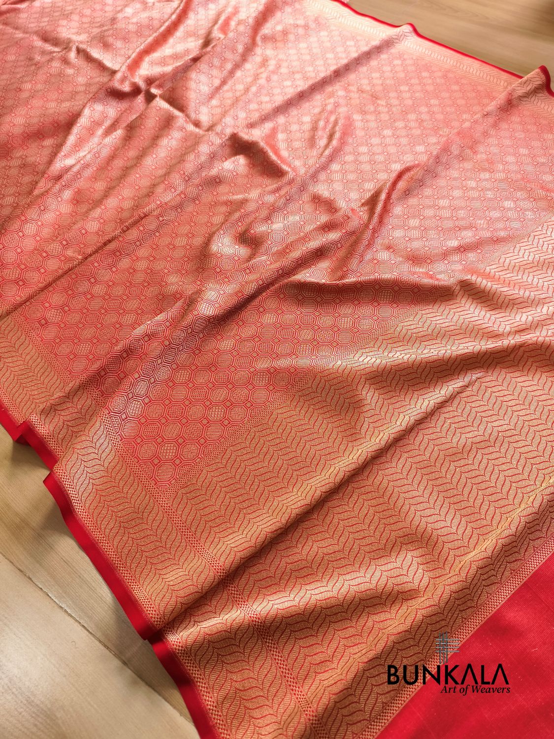Red Geometrical Brocade Banarasi Mashru Silk Saree