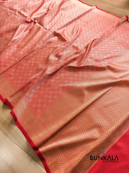 Red Geometrical Brocade Banarasi Mashru Silk Saree