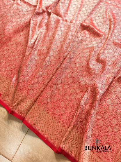 Red Geometrical Brocade Banarasi Mashru Silk Saree