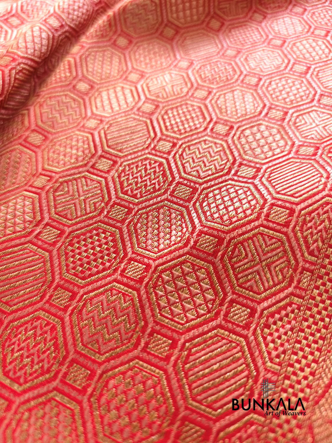 Red Geometrical Brocade Banarasi Mashru Silk Saree
