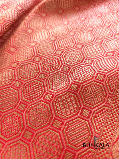Red Geometrical Brocade Banarasi Mashru Silk Saree