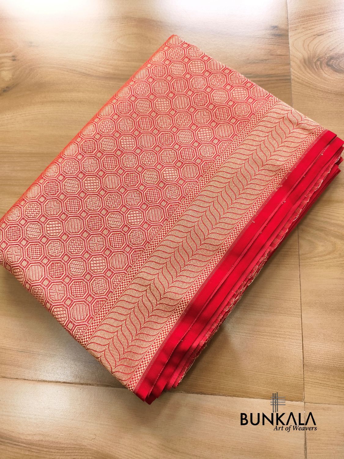 Red Geometrical Brocade Banarasi Mashru Silk Saree
