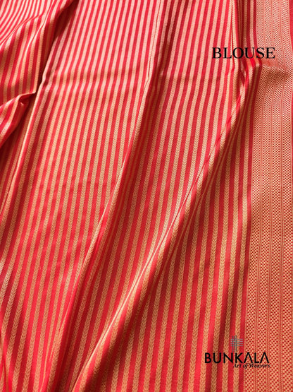 Red Geometrical Brocade Banarasi Mashru Silk Saree