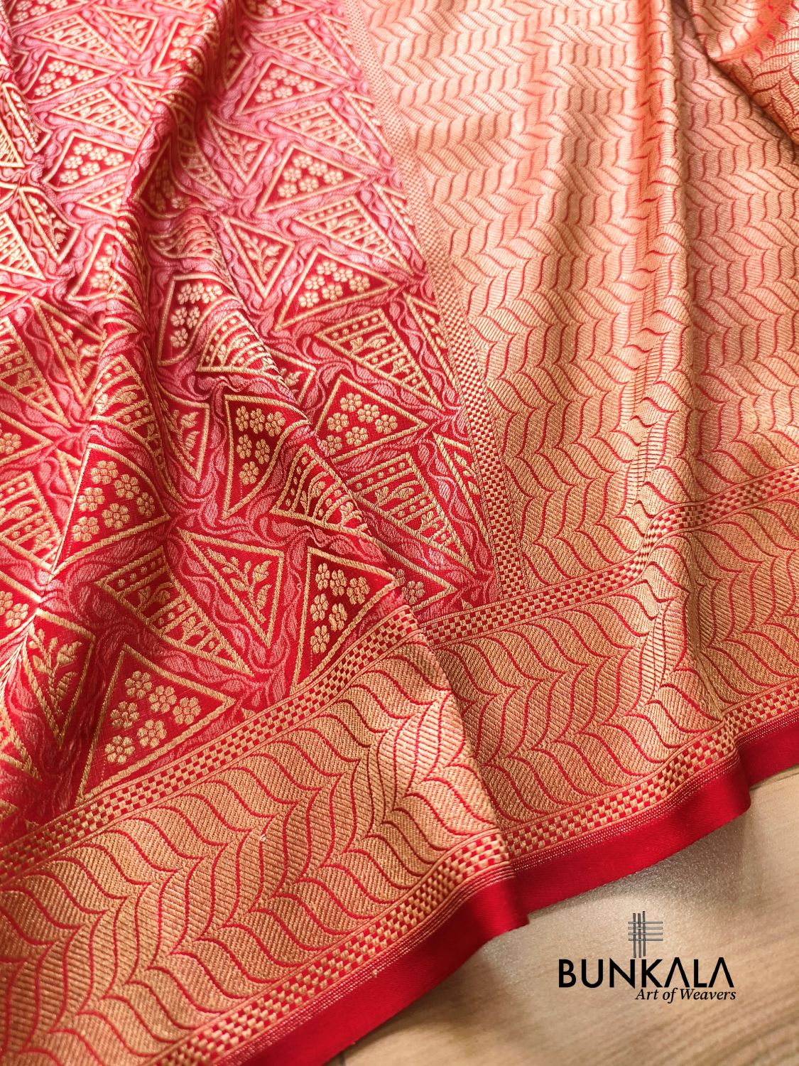 Red Geometrical Brocade Banarasi Mashru Silk Saree