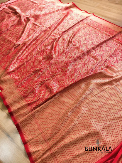Red Geometrical Brocade Banarasi Mashru Silk Saree