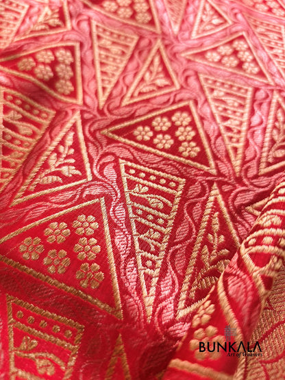 Red Geometrical Brocade Banarasi Mashru Silk Saree