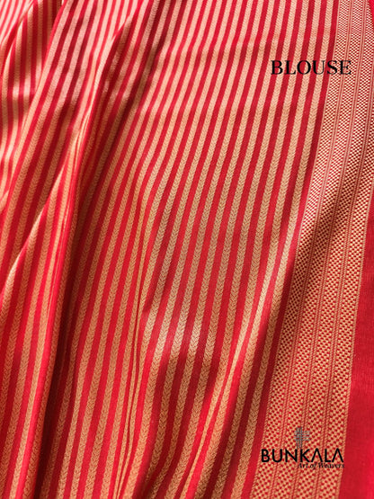 Red Geometrical Brocade Banarasi Mashru Silk Saree