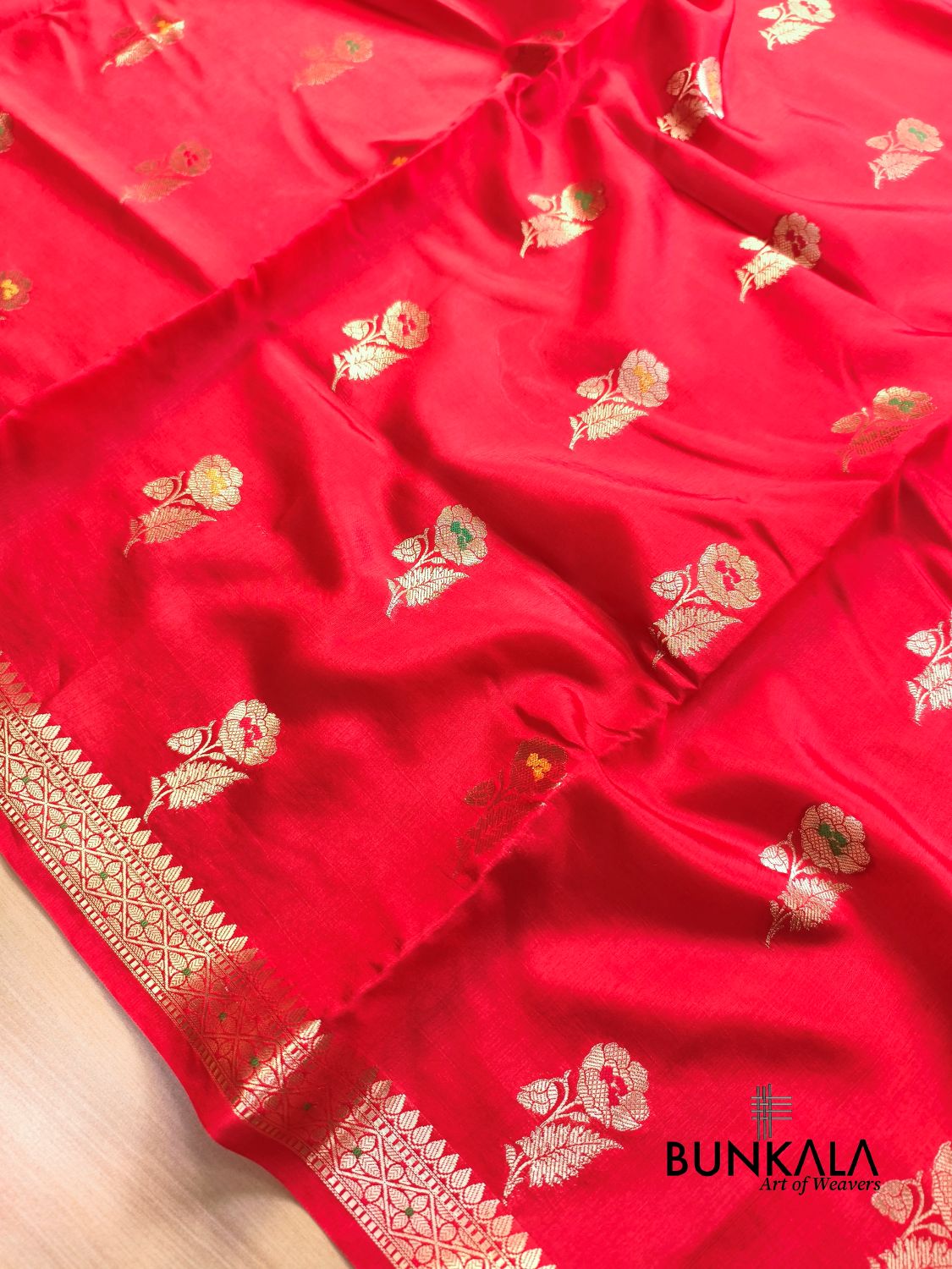 Red Meena Floral Buta Pure Banarasi Mango Silk Saree 
