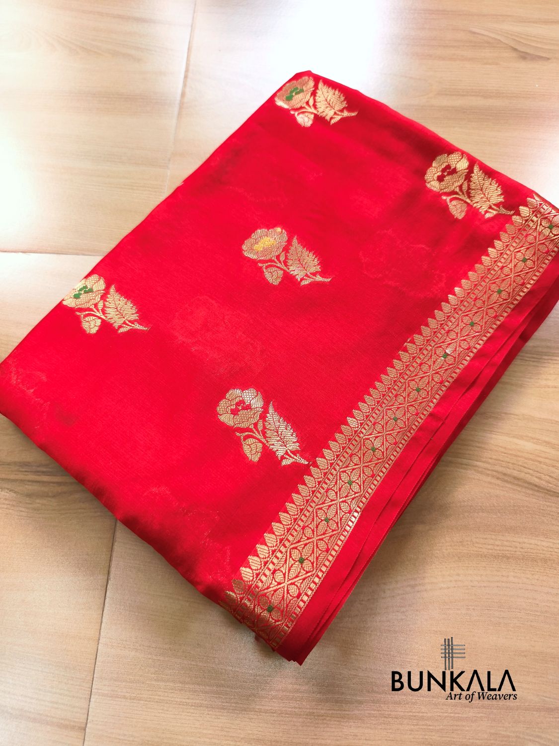 Red Meena Floral Buta Pure Banarasi Mango Silk Saree 