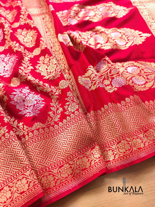 Red Sona Rupa Floral Jaal Banarasi Silk Saree 