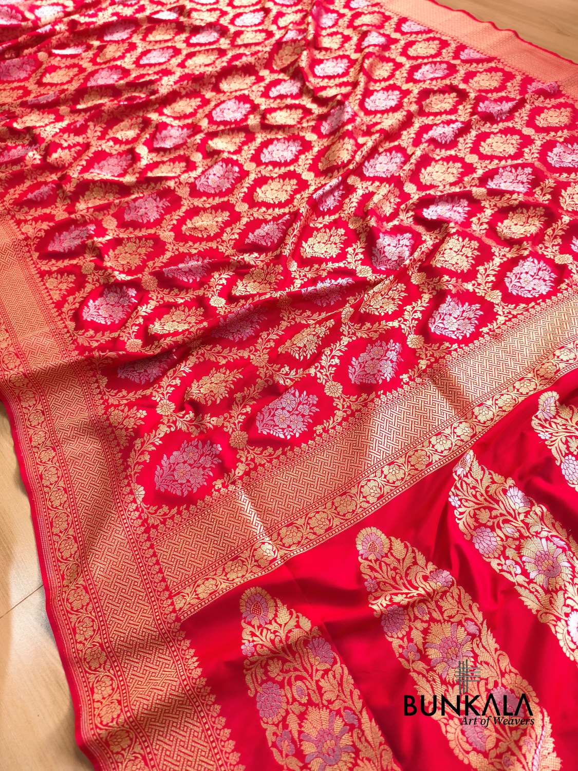 Red Sona Rupa Floral Jaal Banarasi Silk Saree 