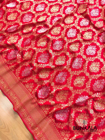 Red Sona Rupa Floral Jaal Banarasi Silk Saree 
