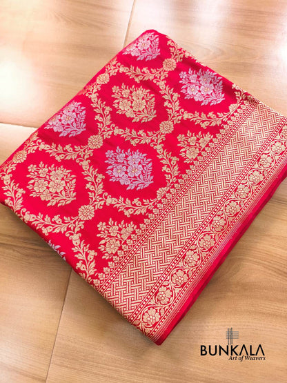 Red Sona Rupa Floral Jaal Banarasi Silk Saree 