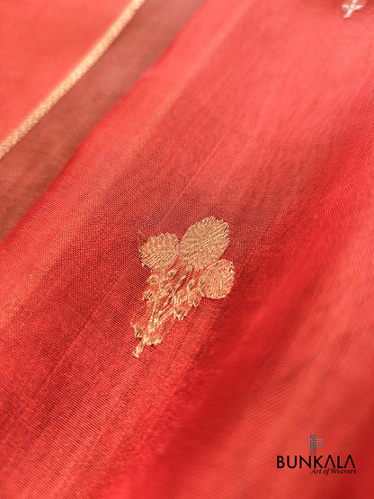 Red Stripe Buti Handloom Banarasi Pure Tissue Silk Saree