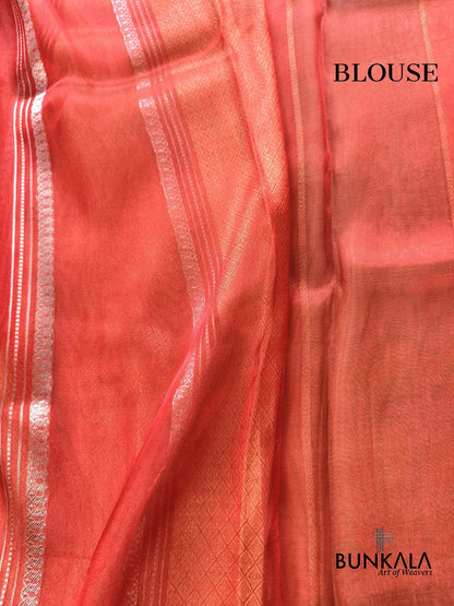 Red Stripe Buti Handloom Banarasi Pure Tissue Silk Saree