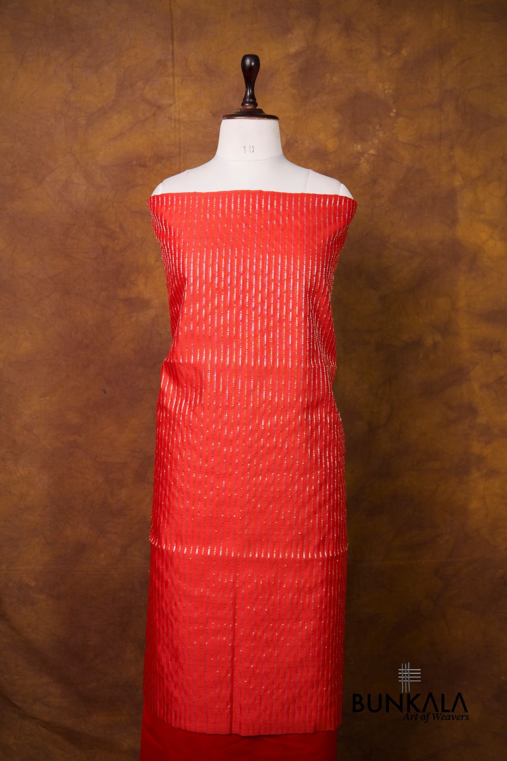 Red Stripe Banarasi Pure Cotton Silk Unstitched Suit Set
