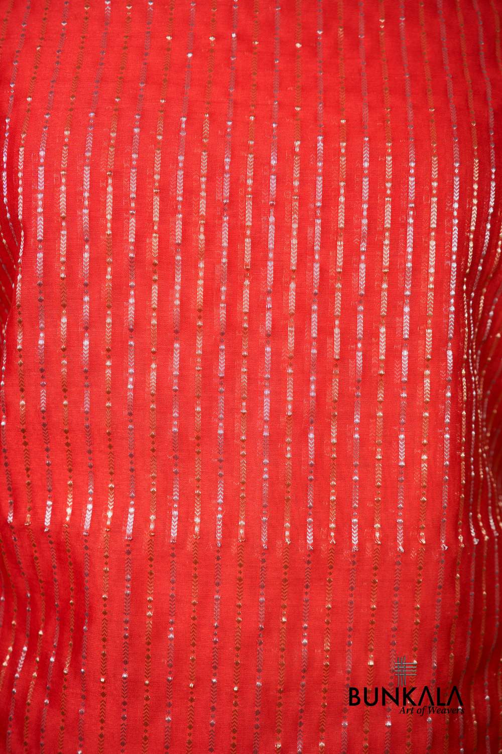 Red Stripe Banarasi Pure Cotton Silk Unstitched Suit Set