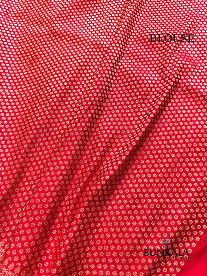 Reddish Pink Buta Banarasi Mashru Soft Silk Saree with Paisley Pallu 