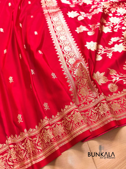 Reddish Pink Buti Banarasi Mashru Soft Silk Saree with Jaal Floral Pallu