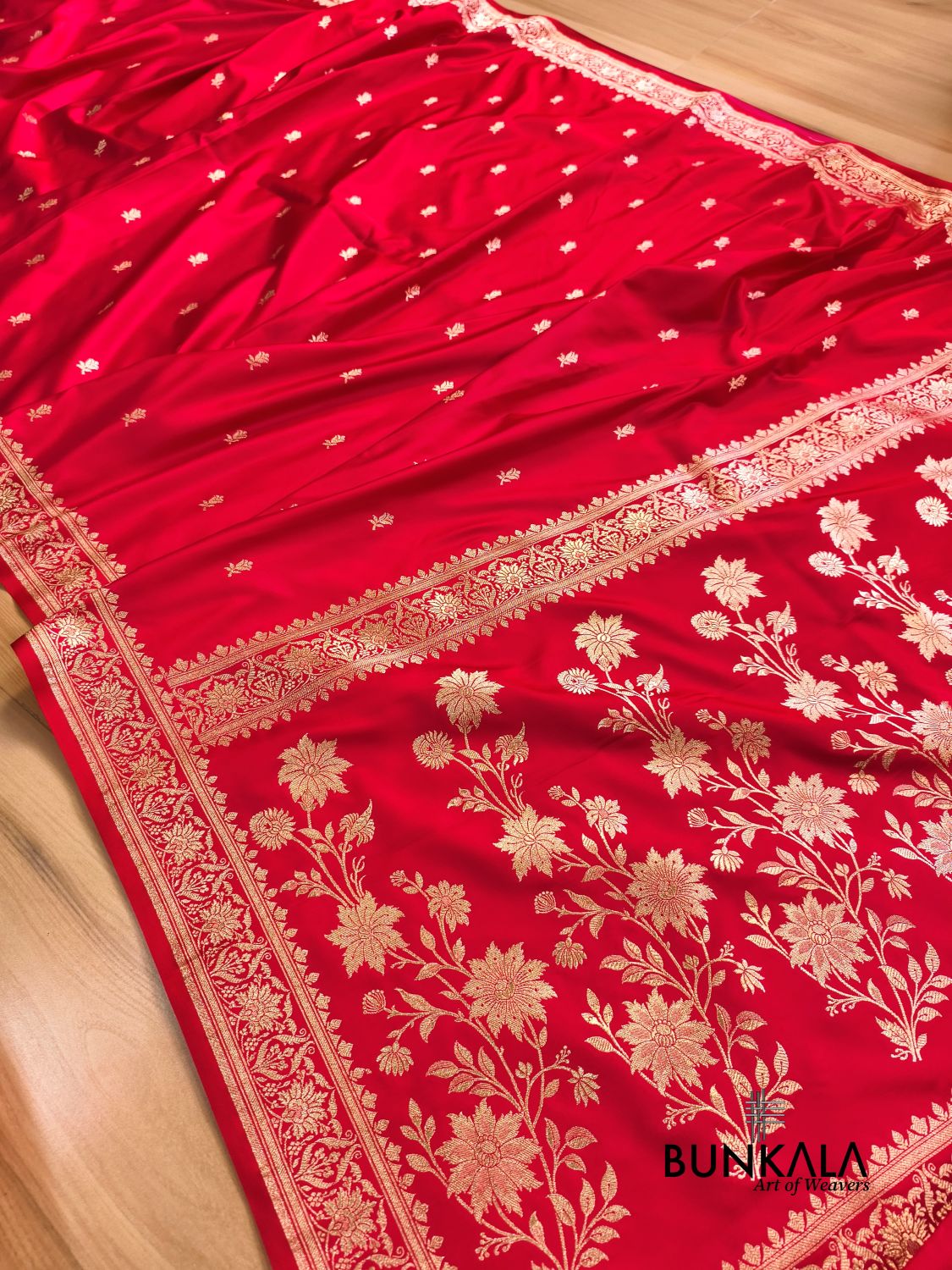 Reddish Pink Buti Banarasi Mashru Soft Silk Saree with Jaal Floral Pallu