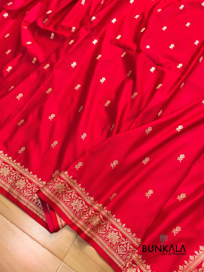 Reddish Pink Buti Banarasi Mashru Soft Silk Saree with Jaal Floral Pallu