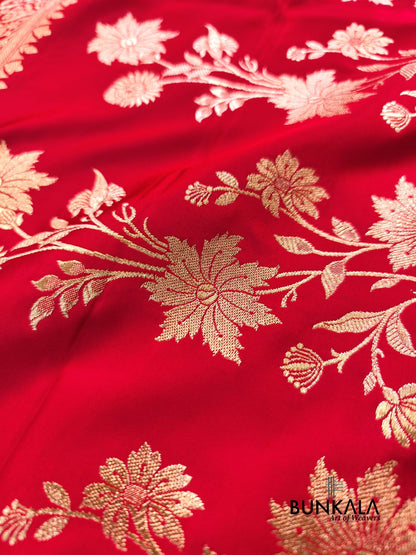Reddish Pink Buti Banarasi Mashru Soft Silk Saree with Jaal Floral Pallu