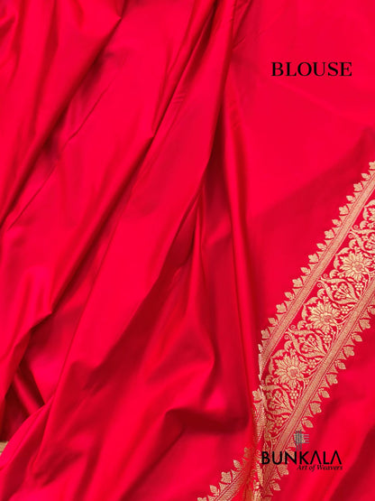 Reddish Pink Buti Banarasi Mashru Soft Silk Saree with Jaal Floral Pallu