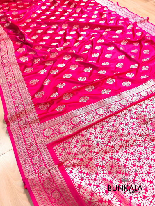 Reddish Pink Meena Vintage Buti Banarasi Mashru Silk Saree 