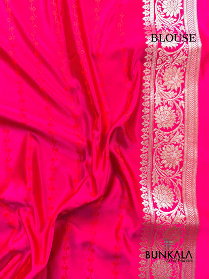 Reddish Pink Meena Vintage Buti Banarasi Mashru Silk Saree 
