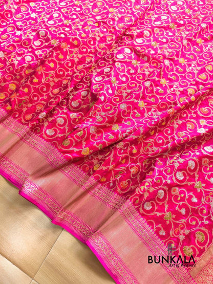 Reddish Pink Meenakari Handweaved Sona Rupa Banarasi Pure Katan Silk Saree