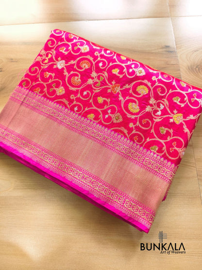 Reddish Pink Meenakari Handweaved Sona Rupa Banarasi Pure Katan Silk Saree
