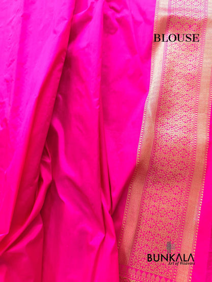Reddish Pink Meenakari Handweaved Sona Rupa Banarasi Pure Katan Silk Saree