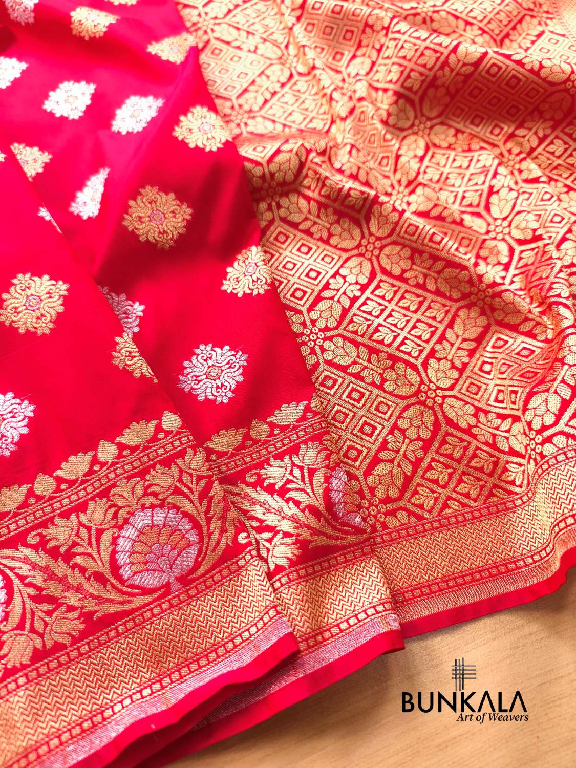 Reddish Pink Sona Rupa Booti Banarasi Silk Saree