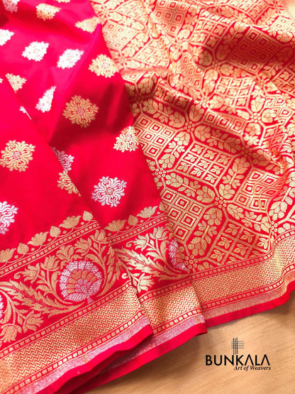 Reddish Pink Sona Rupa Booti Banarasi Silk Saree