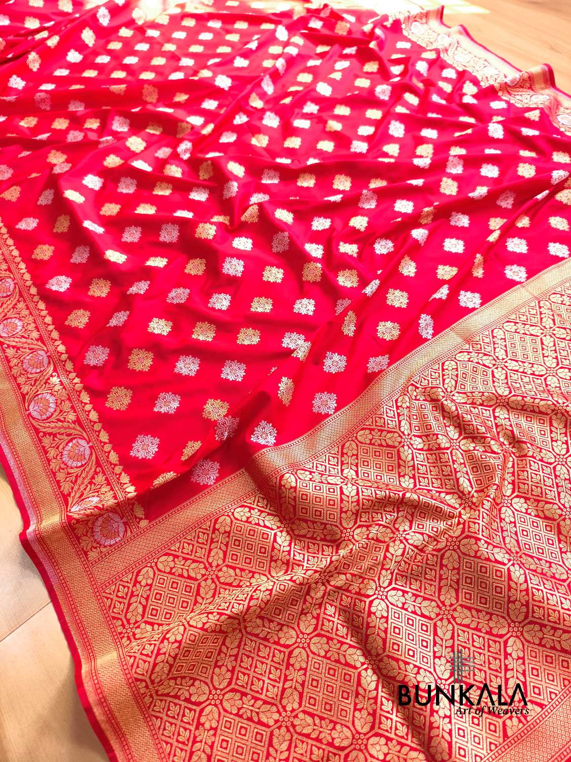 Reddish Pink Sona Rupa Booti Banarasi Silk Saree