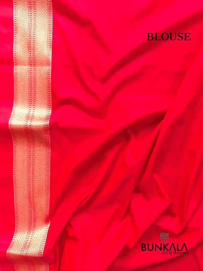 Reddish Pink Sona Rupa Booti Banarasi Silk Saree