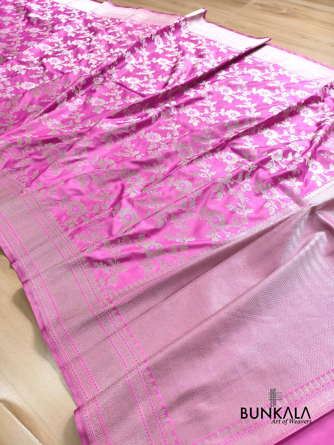 Rose Pink Meena Floral Jaal Weaved Banarasi Mashru Silk Saree