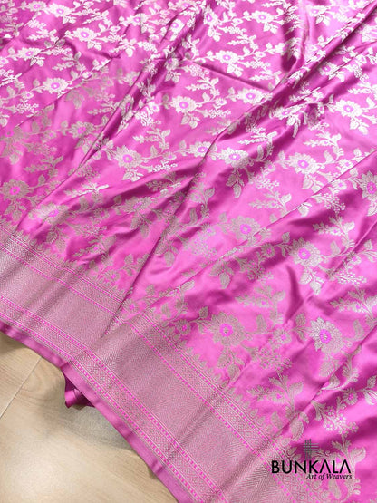 Rose Pink Meena Floral Jaal Weaved Banarasi Mashru Silk Saree