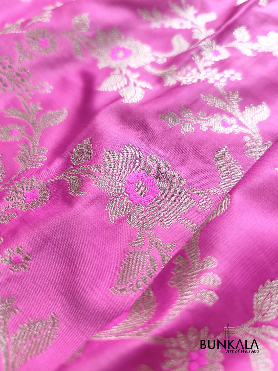 Rose Pink Meena Floral Jaal Weaved Banarasi Mashru Silk Saree