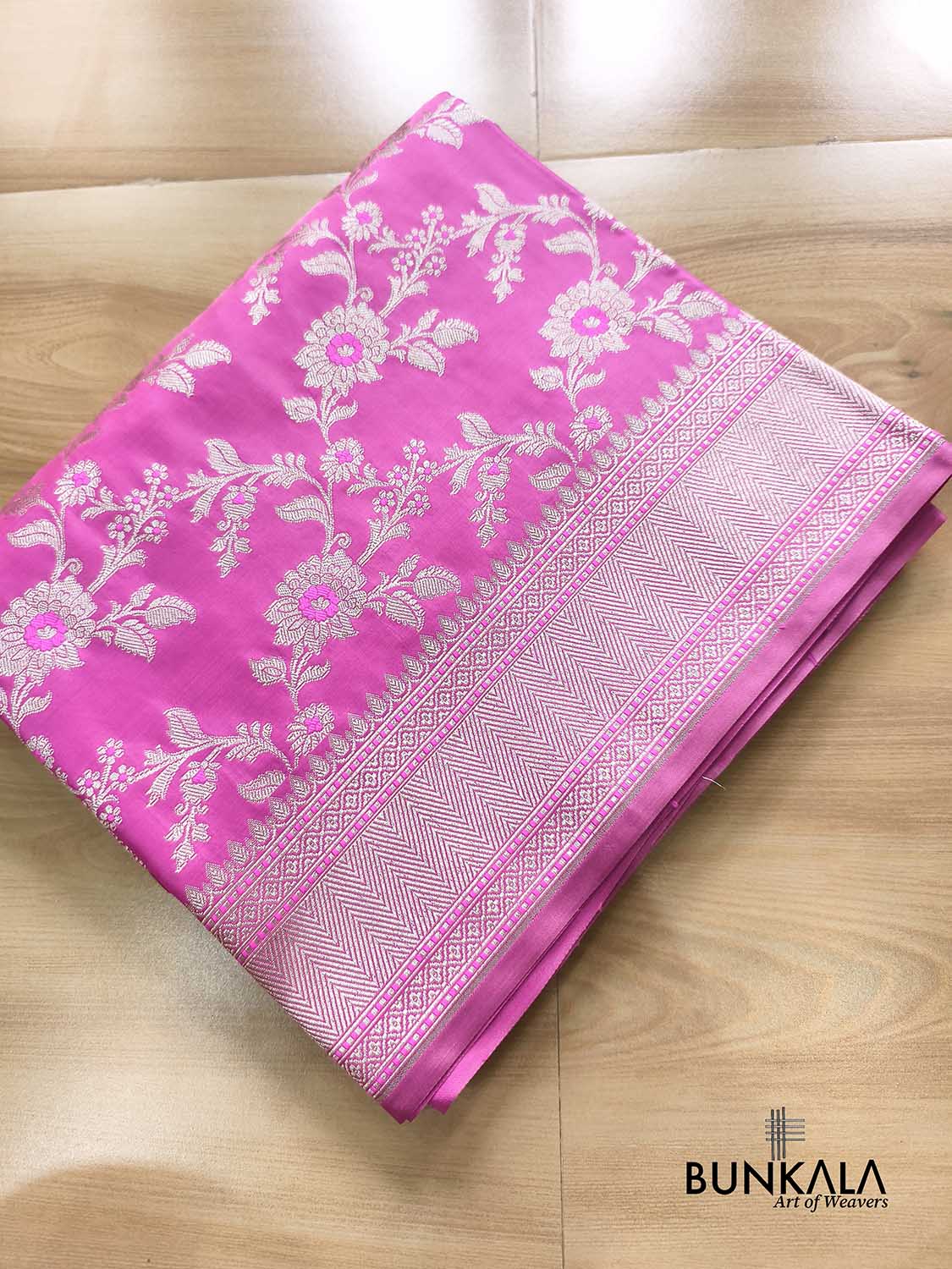 Rose Pink Meena Floral Jaal Weaved Banarasi Mashru Silk Saree