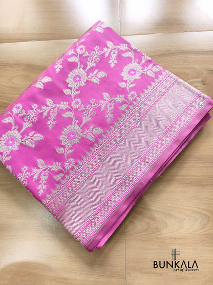 Rose Pink Meena Floral Jaal Weaved Banarasi Mashru Silk Saree