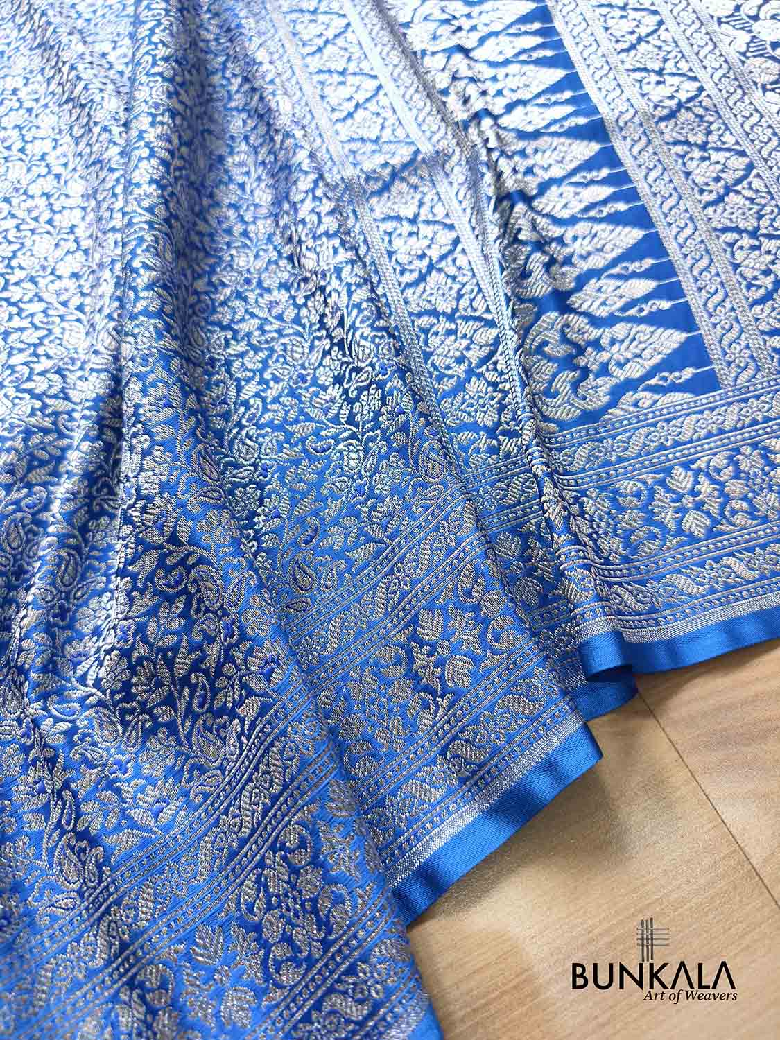 Royal Blue Brocade Weaved Jaal Banarasi Mashru Silk Saree